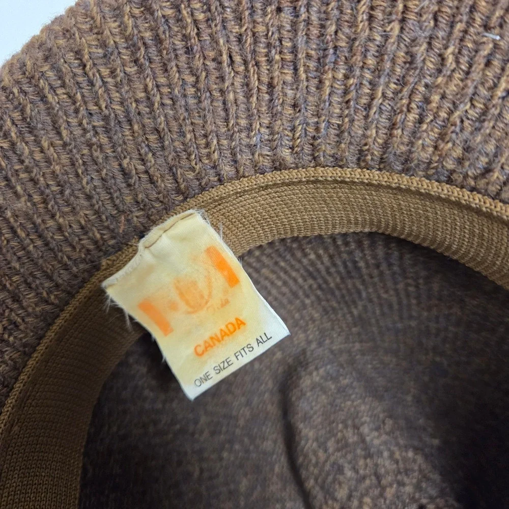 Tobi Brown Knit Fedora Hat Celtic Knot Embroidered Made in Canada One Size